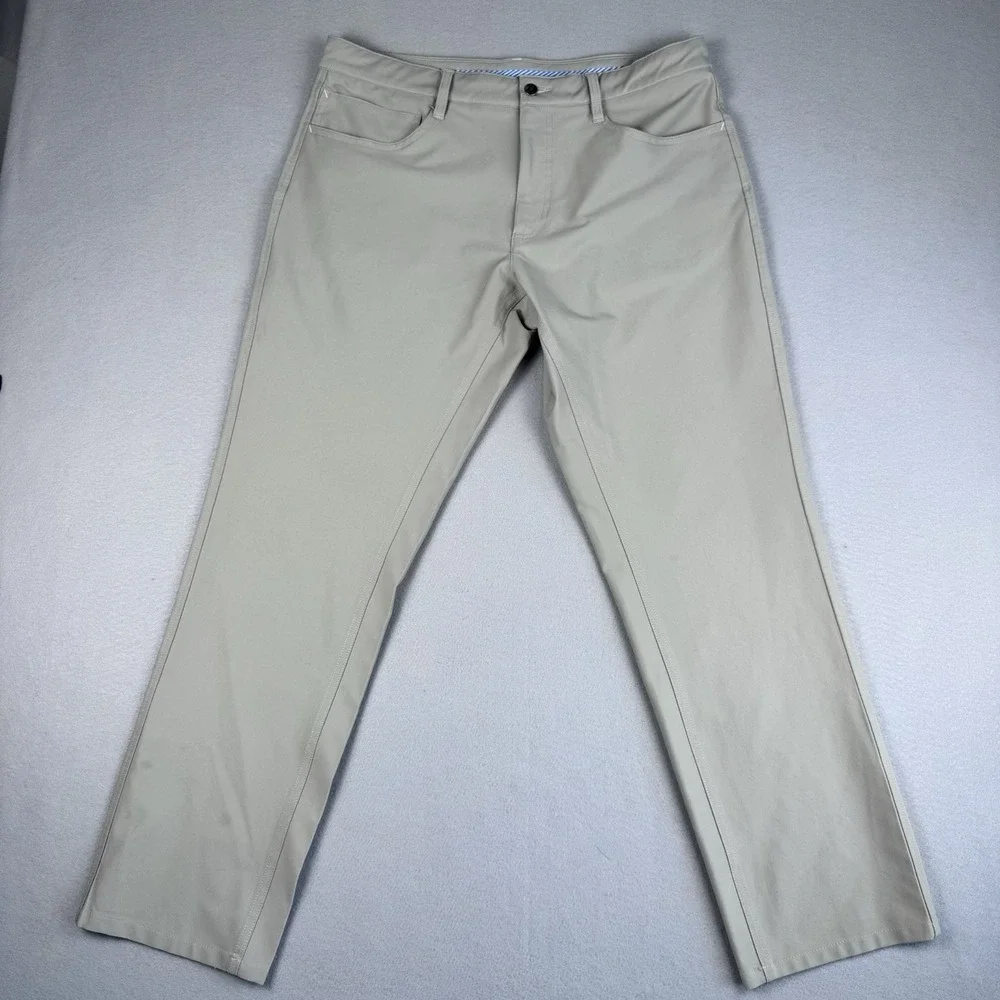 Footjoy Athletic Fit Chino Pant 35x30 Tan Golf 5-Pocket Logo Performance Stretch